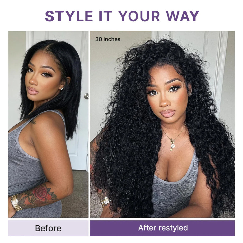 PreMax 180% / 250% Density Water Wave Glueless Flexi-Fit Drawstring 13x4 Frontal Lace Fluffy Curly Wig Pre-Cut Lace