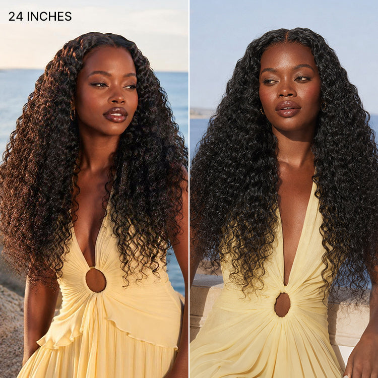 PreMax 180% / 250% Density Water Wave Glueless Flexi-Fit Drawstring 13x4 Frontal Lace Fluffy Curly Wig Pre-Cut Lace